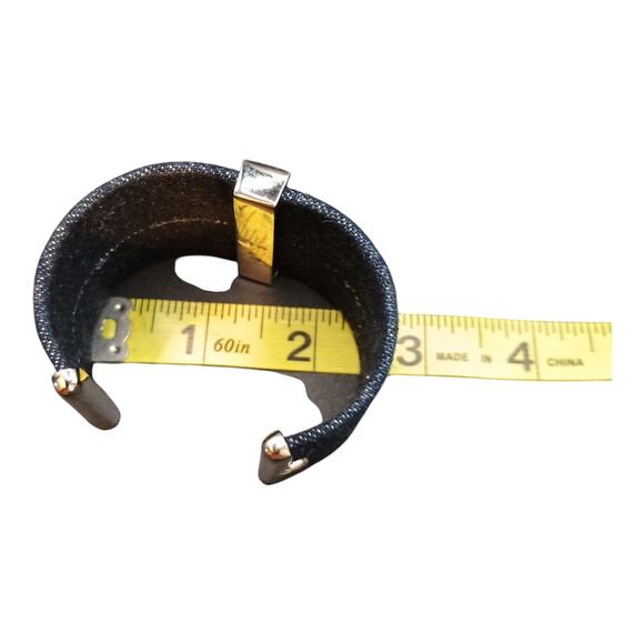 Swarovski Blue And Silver Toned Crystal Bar Stylish Blue Denim Cuff Bracelet - Picture 8 of 14